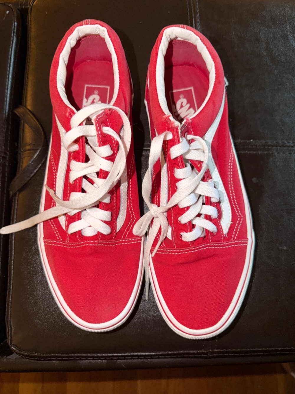 Vans Red Canvas Skate Sneakers with White Stripe